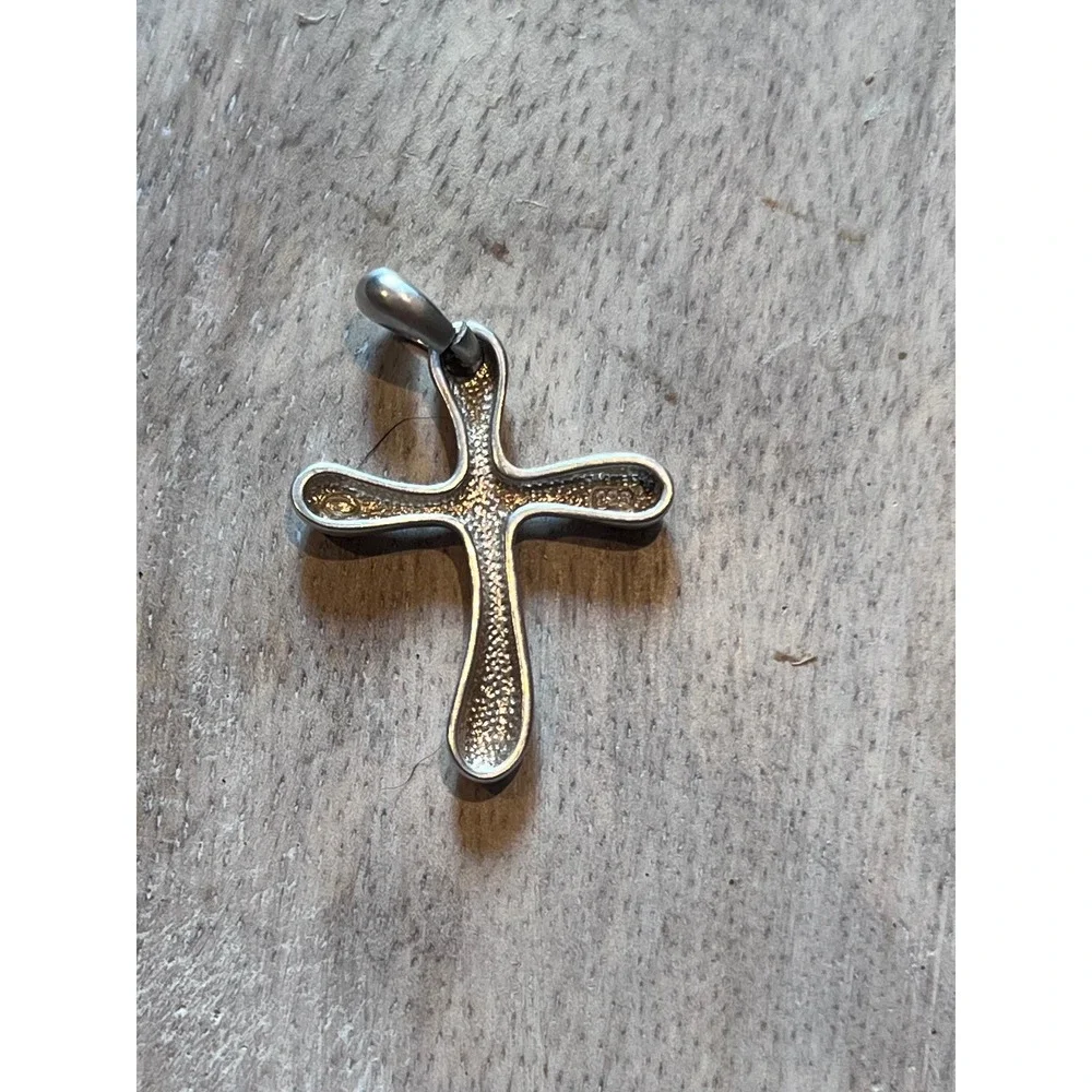 Sterling Silver Cross‎ Pendant Modern Rounded Sculptural Necklace Charm 925 